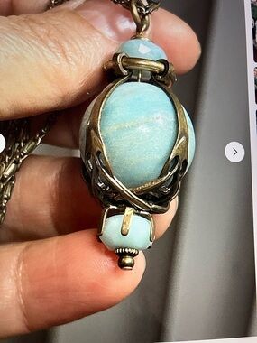 Jan Michaels San Francisco Vintage brass tone blue  lamp pendant 26”